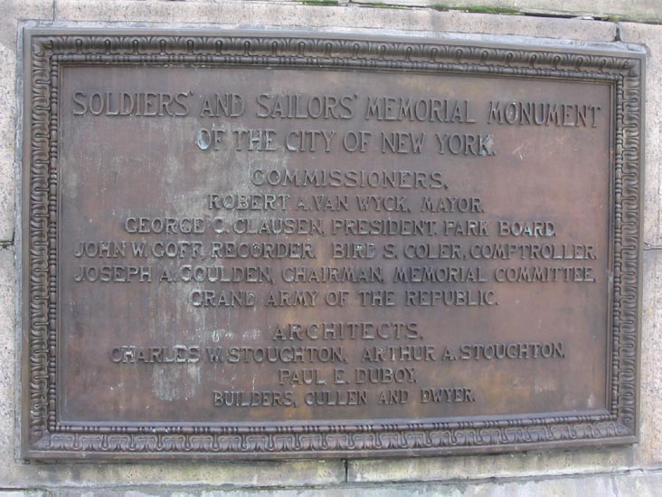 Soldiers' and Sailors' Memorial Monument Plaque, Riverside Park, Upper West Side, Manhattan