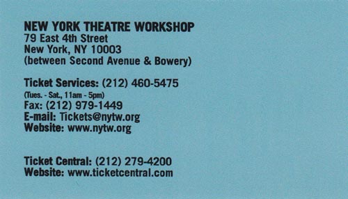 New York Theatre Workship 2010/2011 Season Smartpass Holder Card