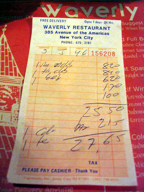 Bill, Waverly Restaurant, 385 Sixth Avenue, West Village