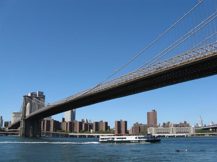 Brooklyn Bridge From Fulton Ferry Landing, Water Taxi, East River, New York