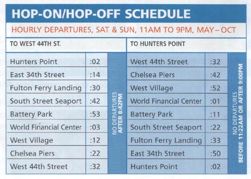 Water Taxi Schedule