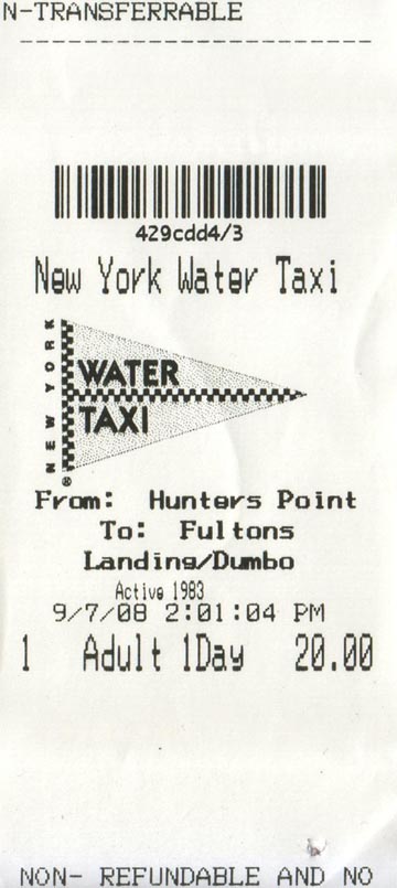 Ticket, Water Taxi, September 7, 2008