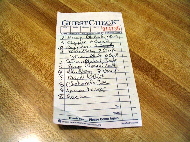List of Pies, Noon Mark Diner, 1770 New York State Route 73, Keene Valley, New York