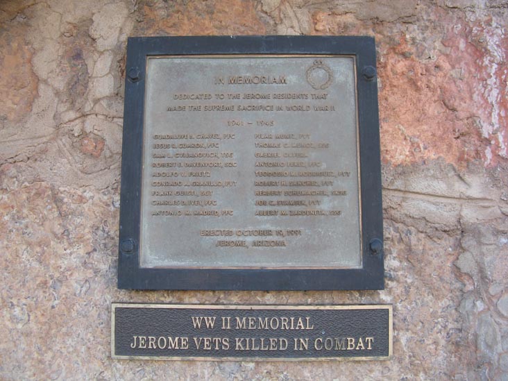 World War II Memorial Plaque, Upper Park, Main Street, Jerome, Arizona