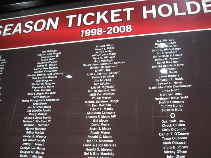 Season Ticket Holder Wall, Chase Field, Phoenix, Arizona, April 17, 2011