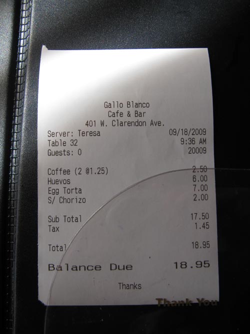 Check, Gallo Blanco Cafe & Bar, Clarendon Hotel, 401 West Clarendon Avenue, Phoenix, Arizona