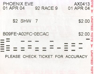 Bet Ticket, April 1, 2004, Phoenix Greyhound Park, 3801 East Washington Street, Phoenix, Arizona