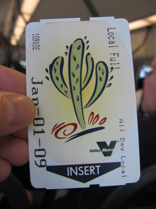 Ticket, METRO Light Rail, Phoenix, Arizona, January 1, 2009