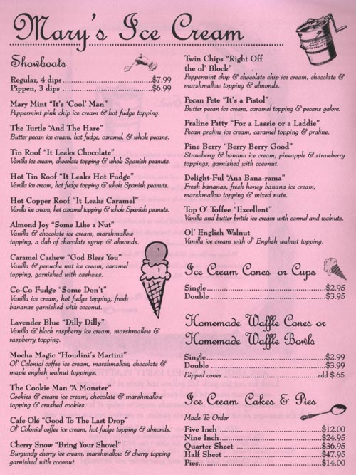 Ice Cream Menu, Mary Coyle, 5521 North 7th Avenue, Phoenix, Arizona