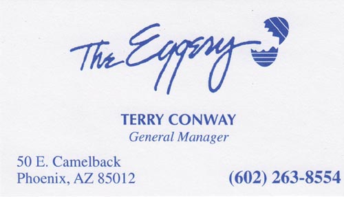 Business Card, The Eggery, 50 East Camelback Road, Phoenix, Arizona