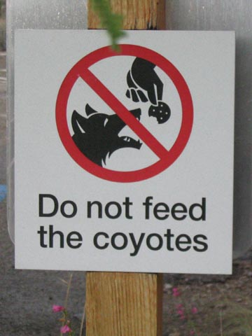 "Do not feed the coyotes," Arizona-Sonora Desert Museum, 2021 North Kinney Road, Tucson, Arizona