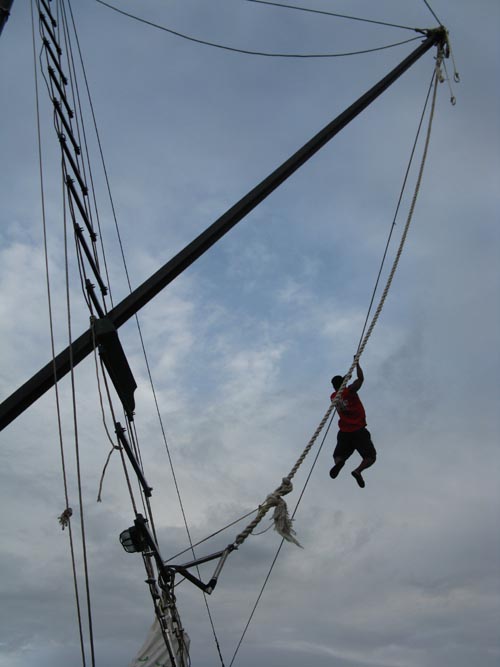 Captain Climbing Mast, Jolly Pirates Aruba Afternoon Snorkel Cruise, Aruba