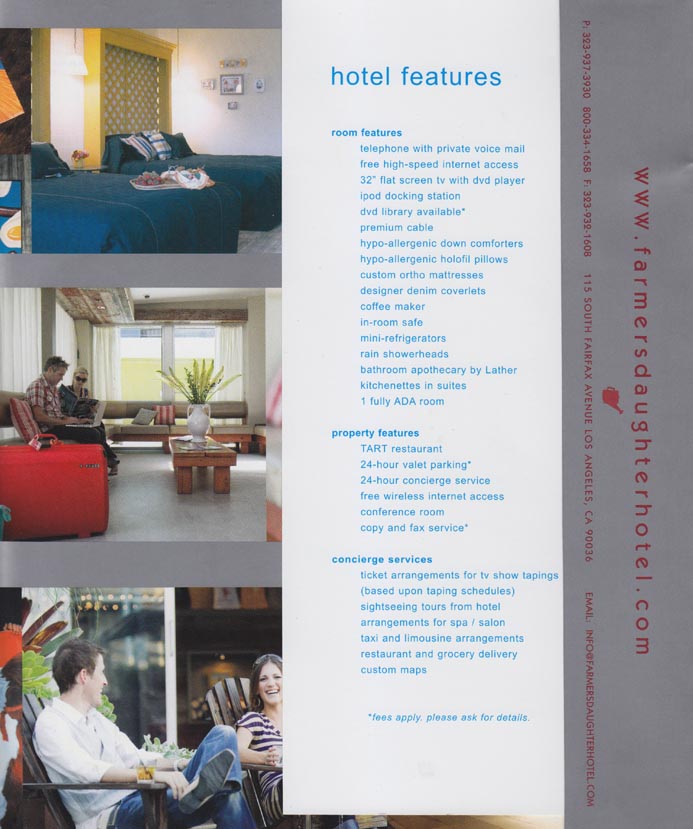 Brochure, Farmer's Daughter Hotel, 115 South Fairfax Avenue, Los Angeles, California