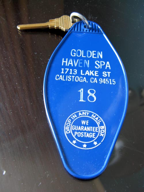 Room Key, Room 18, Golden Haven Hot Springs Spa & Resort, 1713 Lake Street, Calistoga, California
