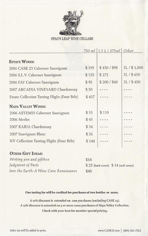 Brochure, Stag's Leap Wine Cellars, 5766 Silverado Trail, Napa, California