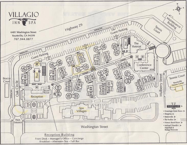 Site Map, Villagio Inn & Spa, 6481 Washington Street, Yountville, California