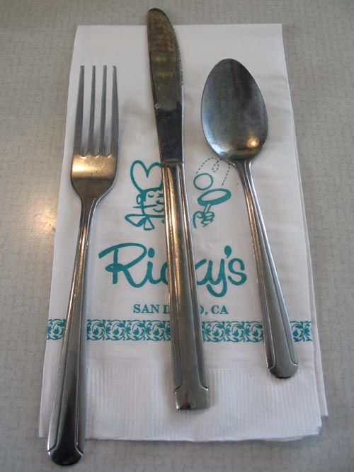 Place Setting, Ricky's Restaurant, 2181 Hotel Circle South, San Diego, California