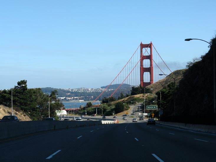 Golden Gate Bridge Approach From Southbound US 101, Sausalito Exit, Marin County, California