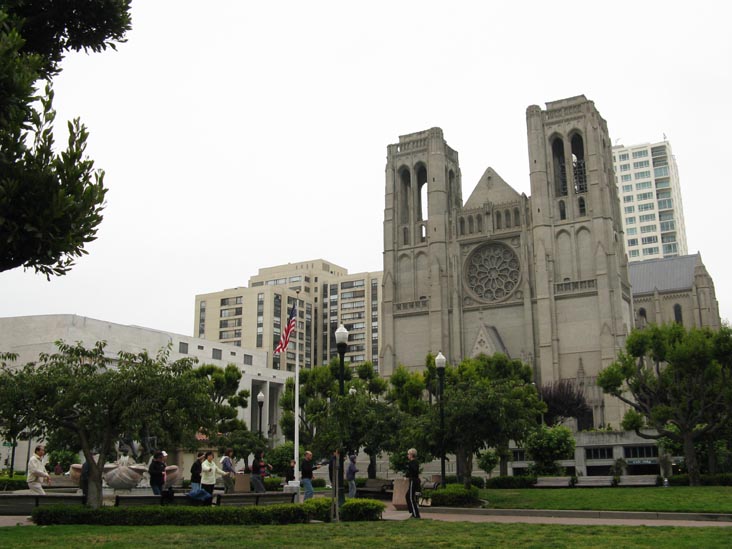 Grace Cathedral From Huntington Park, Nob Hill, San Francisco, California