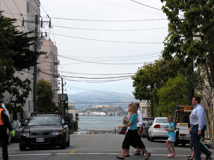 Alcatraz Island From Lombard Street and Leavenworth Street, Russian Hill, San Francisco, California
