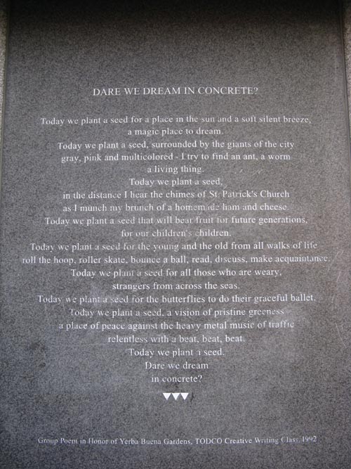 "Dare We Dream In Concrete?" Plaque, Yerba Buena Gardens, SoMa, San Francisco, California