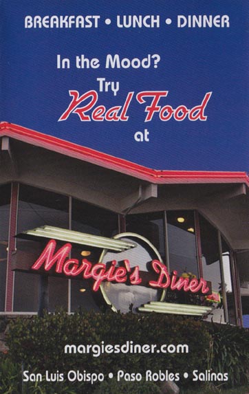 Menu, Margie's Diner, 1135 24th Street, Paso Robles, California