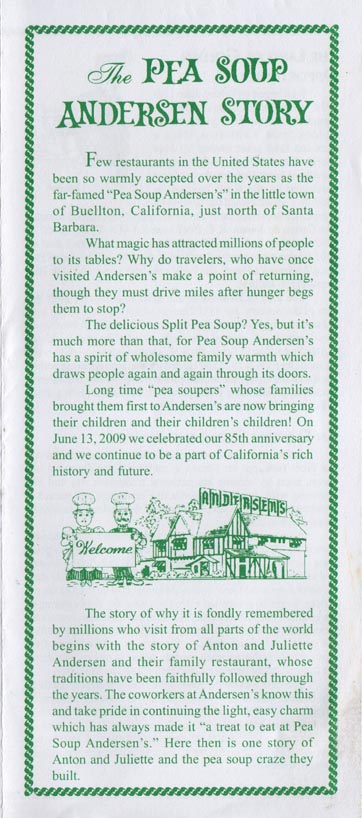 Pea Soup Andersen's Brochure
