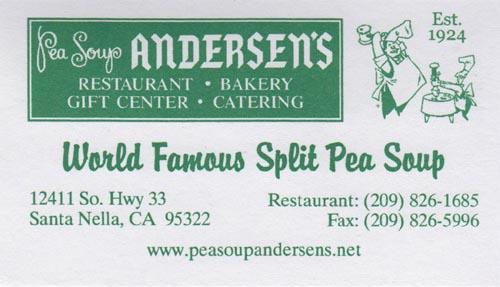 Business Card, Pea Soup Andersen's, 376 Avenue of Flags, Buellton, California