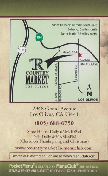 Menu, R-Country Market, 2948 Grand Avenue, Los Olivos, California