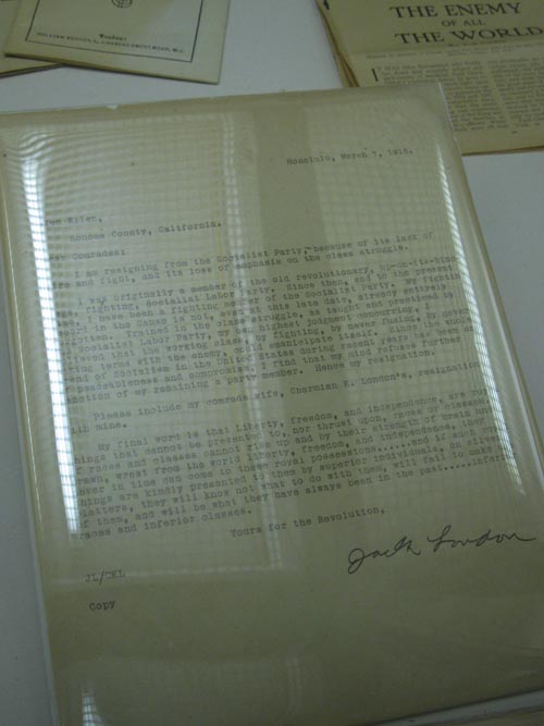 Socialist Party Resignation Letter, House of Happy Walls Museum, Jack London State Historic Park, Glen Ellen, California