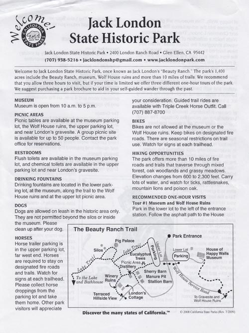 Jack London State Historic Park Information Sheet
