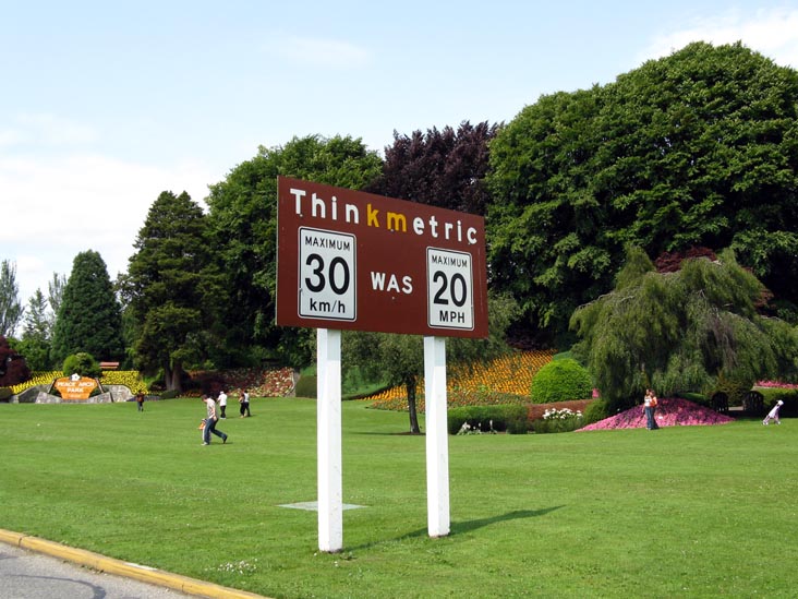 "Thinkmetric" Sign, Peace Arch Border Crossing, U.S.-Canada Border, British Columbia-Washington State