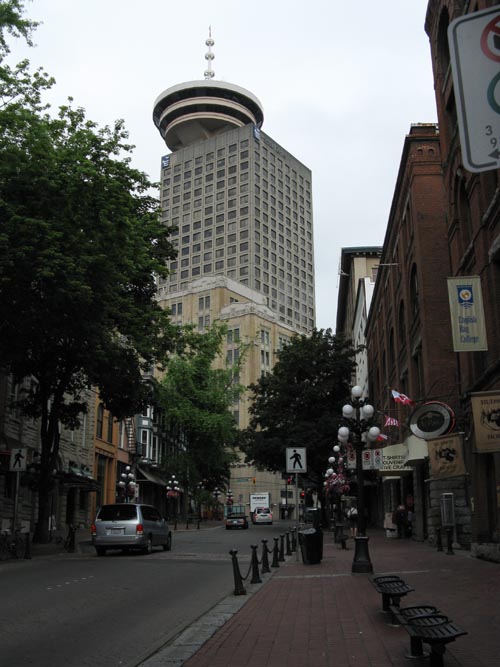 Harbour Centre Tower From Water Street Between Cambie and Richards Streets, Gastown, Downtown Eastside, Vancouver, BC, Canada