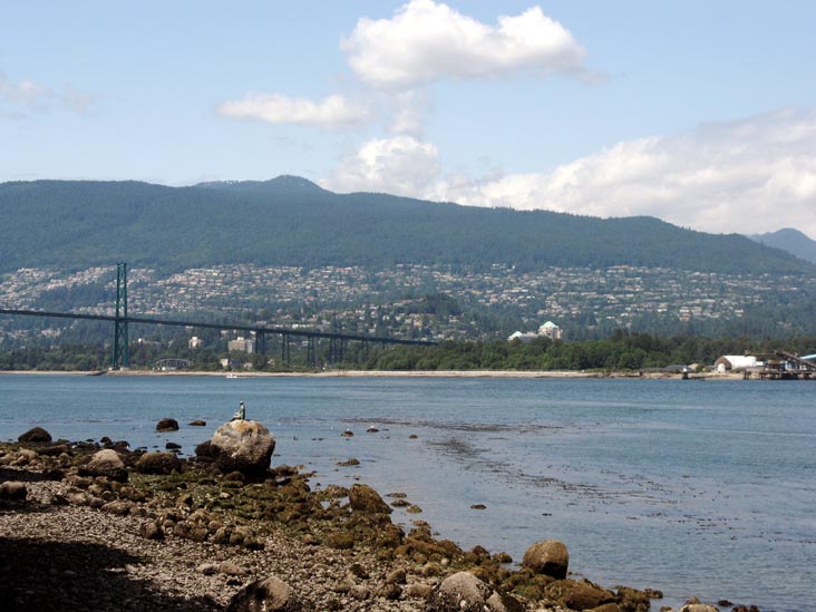 Lions Gate Bridge, Girl in a Wetsuit, Stanley Park, Vancouver, BC, Canada