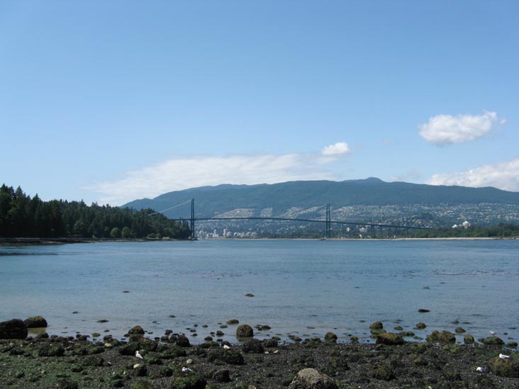 Lions Gate Bridge From Seawall Walk, Stanley Park, Vancouver, BC, Canada