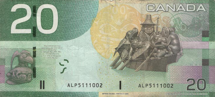 Canadian Twenty Dollar Bill (Back)