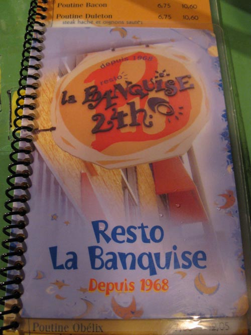 Menu, Resto La Banquise, 994, Rue Rachel Est, Montréal, Québec, Canada