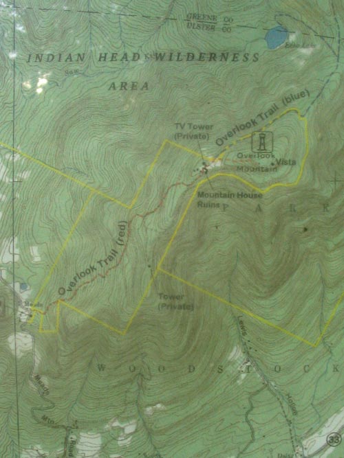 Overlook Mountain Trail Map, Woodstock, New York