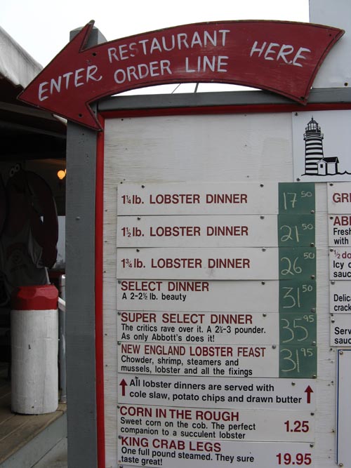 Galley Menu, Abbott's Lobster in the Rough, 117 Pearl Street, Noank, Connecticut