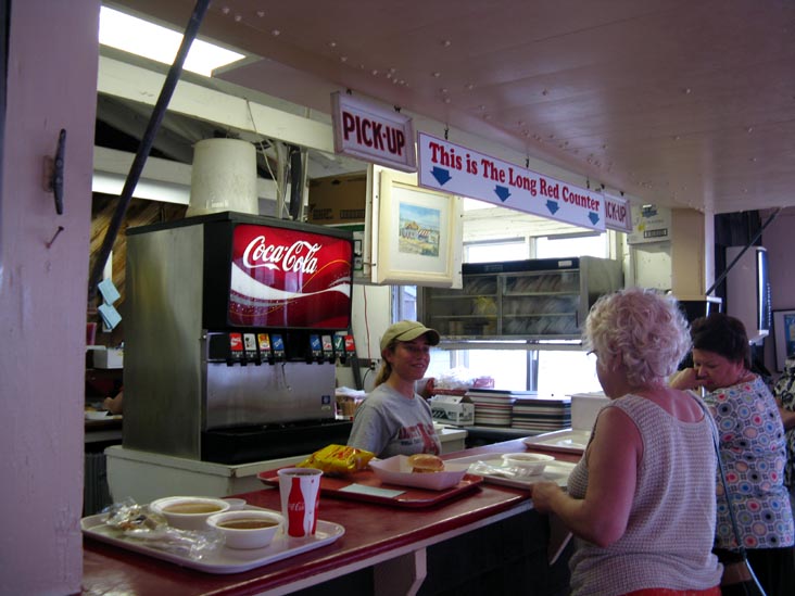 Long Red Counter, Pick-up Window, Abbott's Lobster in the Rough, 117 Pearl Street, Noank, Connecticut