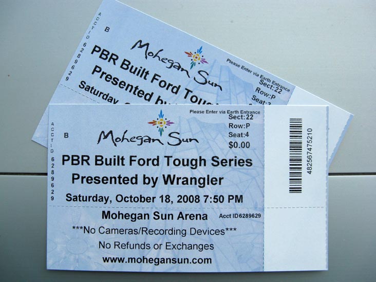 Tickets, PBR Built Ford Tough Series, Mohegan Sun Arena, Mohegan Sun, Uncasville, Connecticut, October 18, 2008