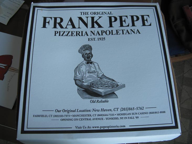 Frank Pepe Pizza Box, Room 2009, Mohegan Sun, Uncasville, Connecticut, November 22, 2009