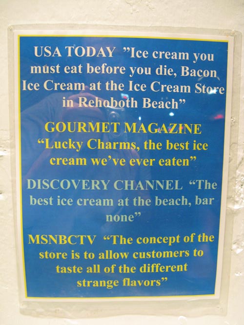 Testamonials, The Ice Cream Store, 6 Rehoboth Avenue, Rehoboth Beach, Delaware