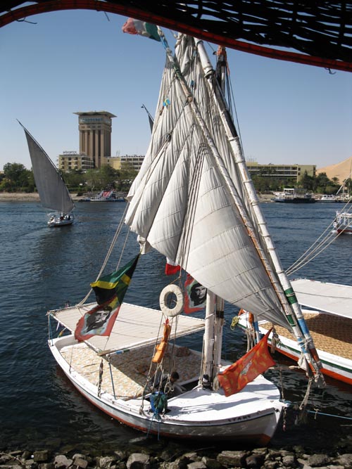 Felucca Boat and Nile River From Isis Corniche Hotel, Aswan, Egypt
