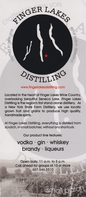 Brochure, Finger Lakes Distilling, 4676 New York State Route 414, Burdett, New York