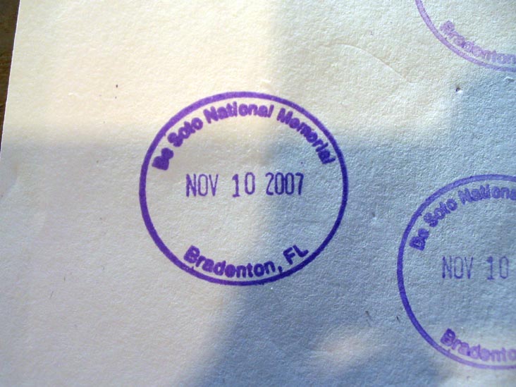 Passport Stamp, Visitor Center, De Soto National Memorial, 3000 75th Street NW, Bradenton, Florida