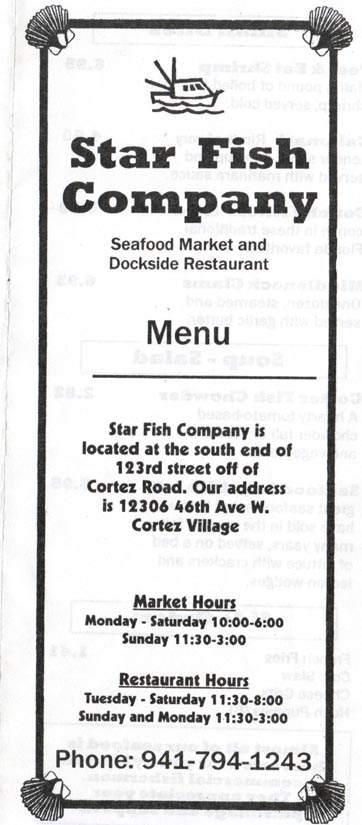 Star Fish Company Menu