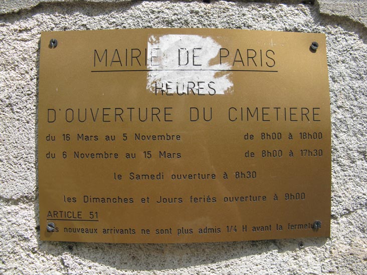 Cemetery Hours, Cimetière du Père-Lachaise (Père-Lachaise Cemetery), 20e Arrondissement, Paris, France