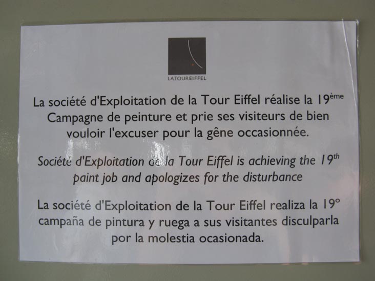 19th Paint Job Notice, Top Floor (Sommet), Eiffel Tower (Tour Eiffel), Paris, France
