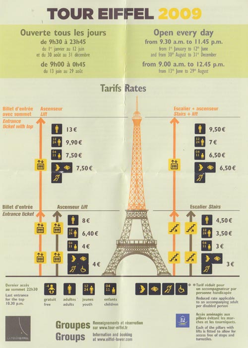 Tarifs (Rates), Eiffel Tower (Tour Eiffel), Paris, France